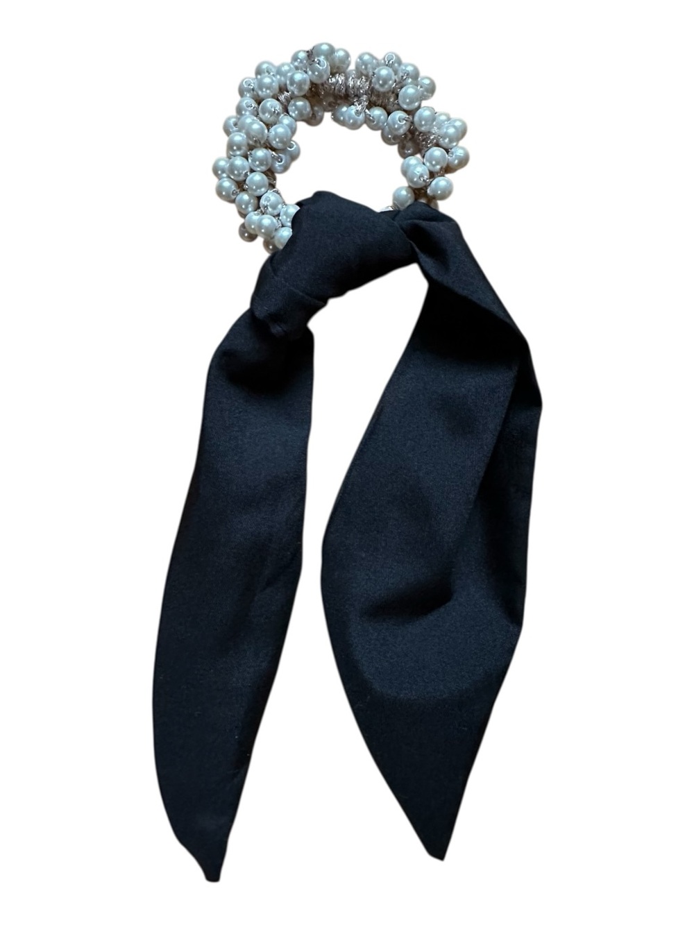 Pearl Beaded Black Bow Hair Tie